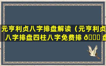 元亨利贞八字排盘解读（元亨利贞八字排盘四柱八字免费排 🐅 盘）